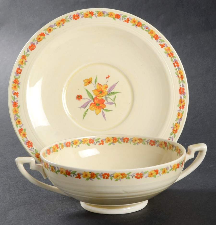 Ludlow Flat Cream Soup Bowl & Saucer Set by Crown Ducal-1