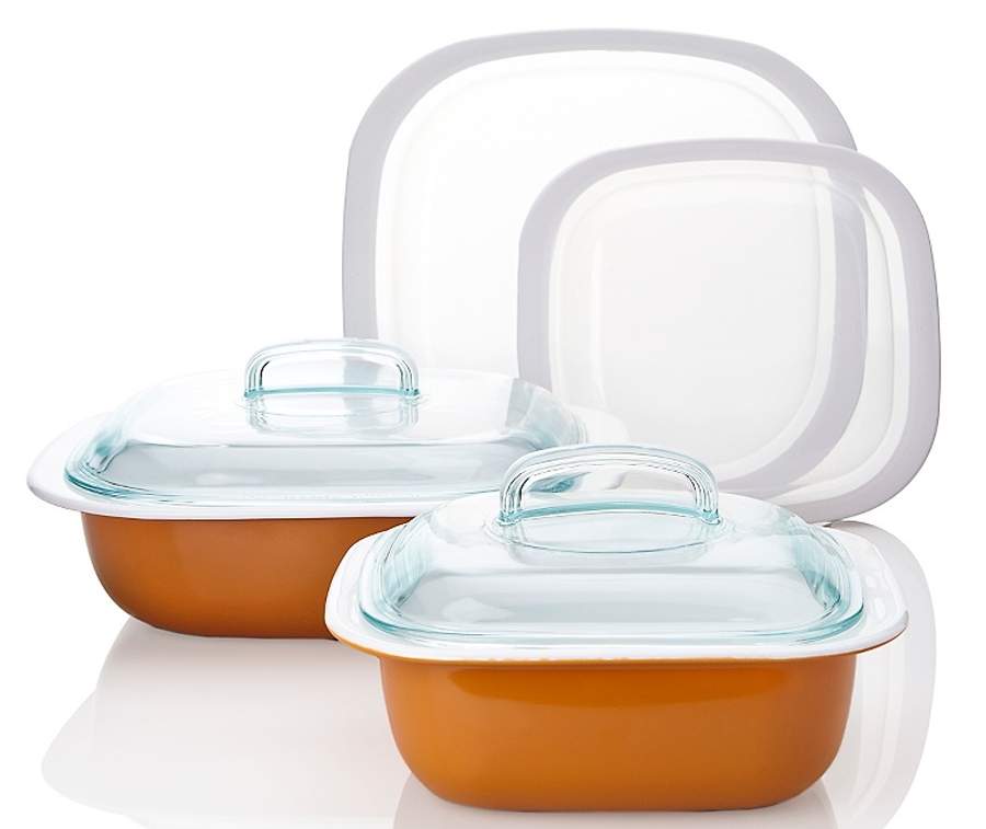 Strokes of Color (Brushed) Tangerine Orange 1.5 Qt Square Baker W/Glass & Plastic Lid by Corning Corelle-1