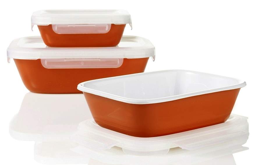 Strokes of Color (Brushed) Tangerine Orange 9" Rectangular Baker & Plastic Lid by Corning Corelle-1