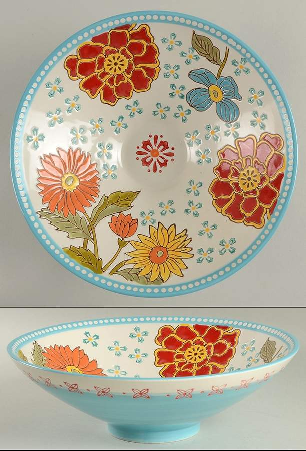 Orange Daisy 10" Round Serving Bowl by Coastline Imports-1