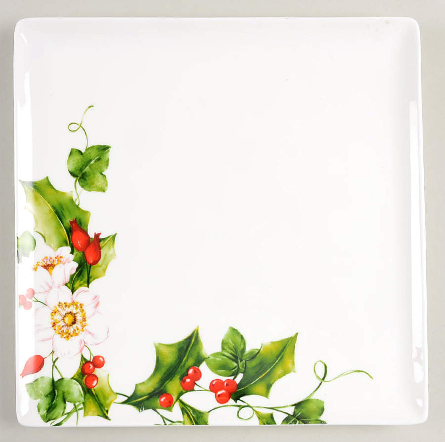 Holly & Flower Square Dinner Plate by Ciroa-1