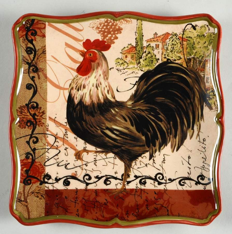 Tuscan Rooster Square Salad/Dessert Plate by Certified International-1