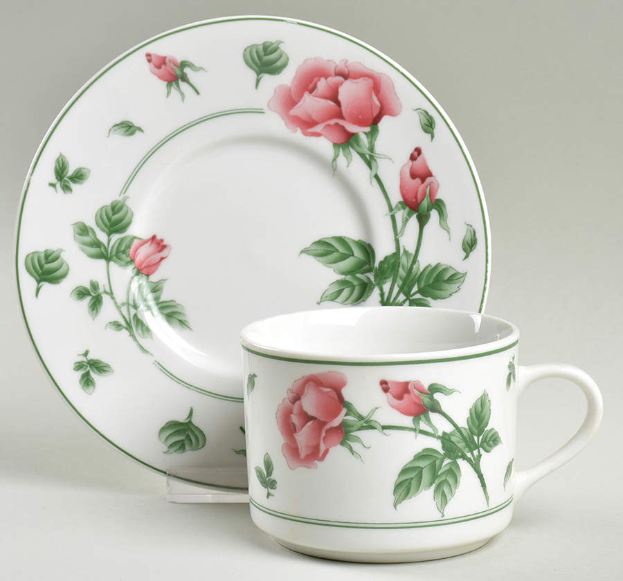 English Rose Flat Cup & Saucer Set by China Pearl-1