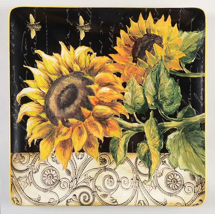 French Sunflowers 14" Square Platter by Certified International-1
