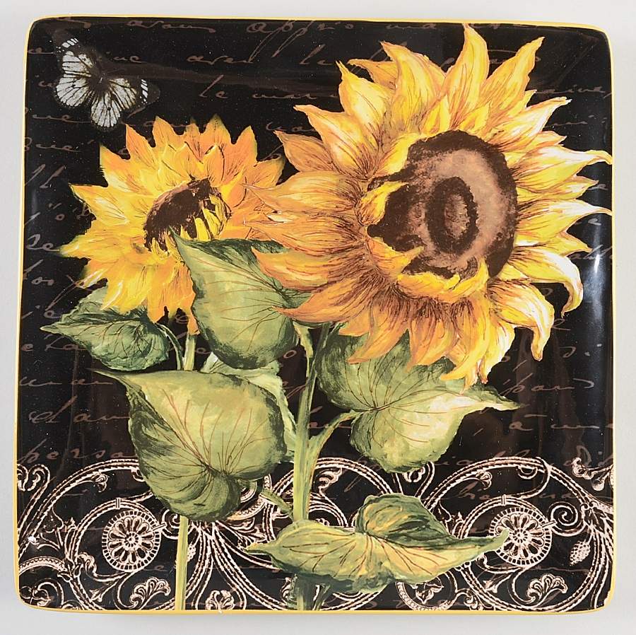 French Sunflowers 12" Square Serving Platter by Certified International-1