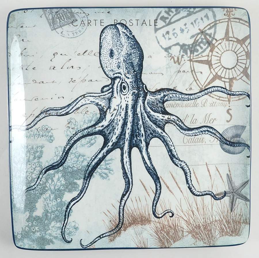Coastal Postcards 12" Square Serving Platter by Certified International-1
