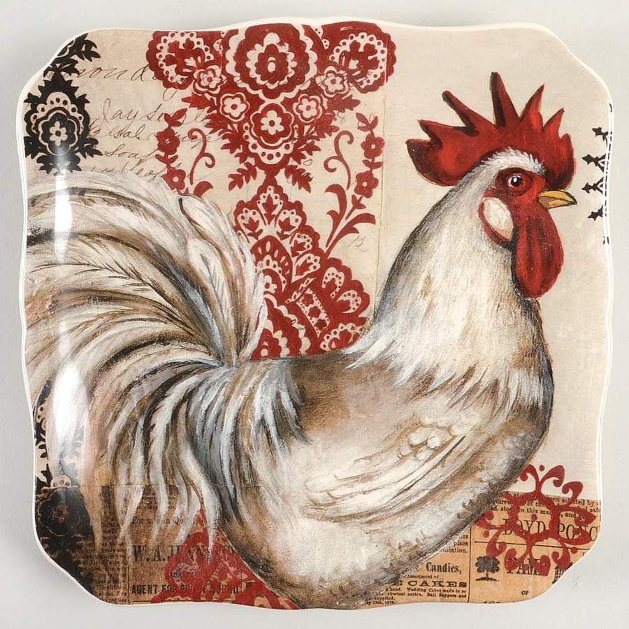 Fancy Rooster Dessert/Pie Plate by Certified International-1