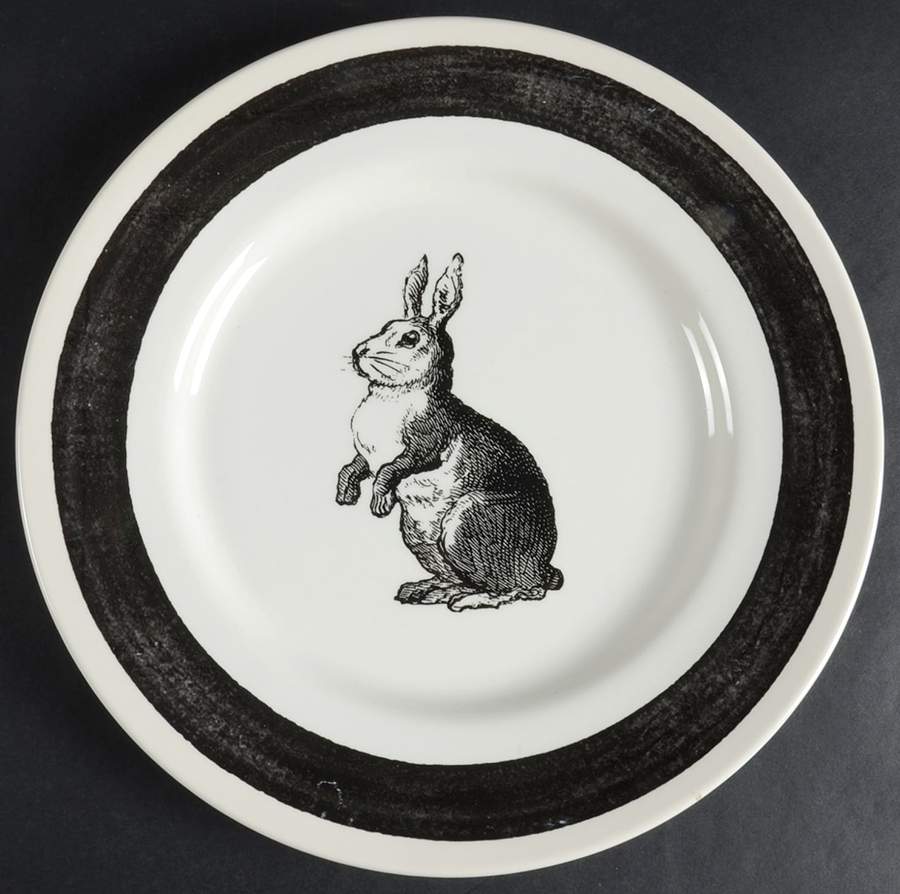 Rabbit Sketch Black Dinner Plate by Carly Dodsley-1
