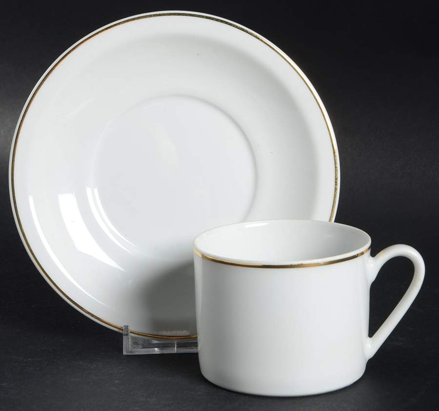 Prestige (Gold Trim) Flat Cup & Saucer Set by Crown Porcelain-1