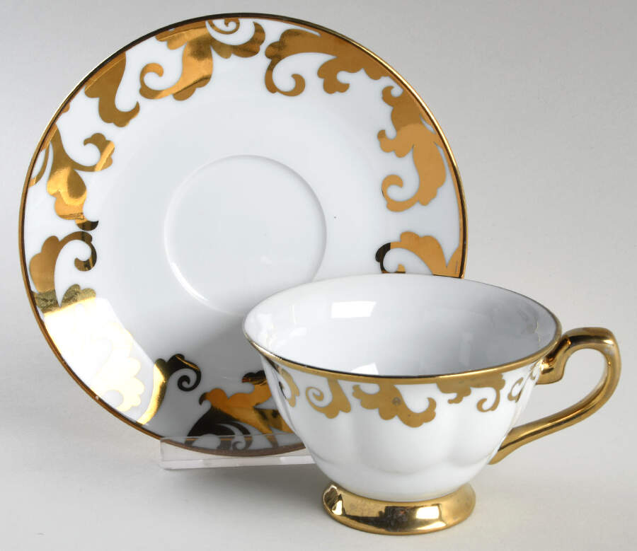 Fiori Gold Footed Cup & Saucer Set by Ciroa-1
