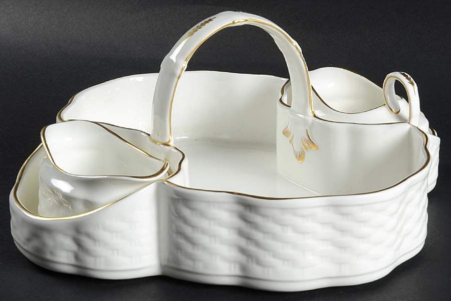 Nantucket (Gold Trim) Strawberry Basket W/Creamer & Open Sugar by Coalport-1