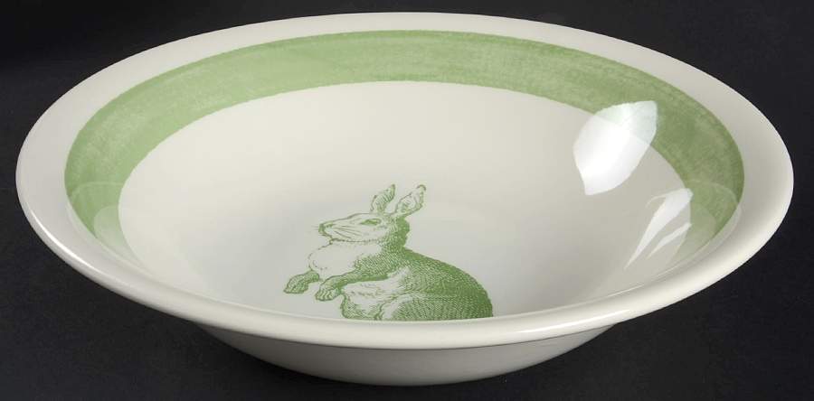 Rabbit Sketch Green 10" Round Vegetable Bowl by Carly Dodsley-1