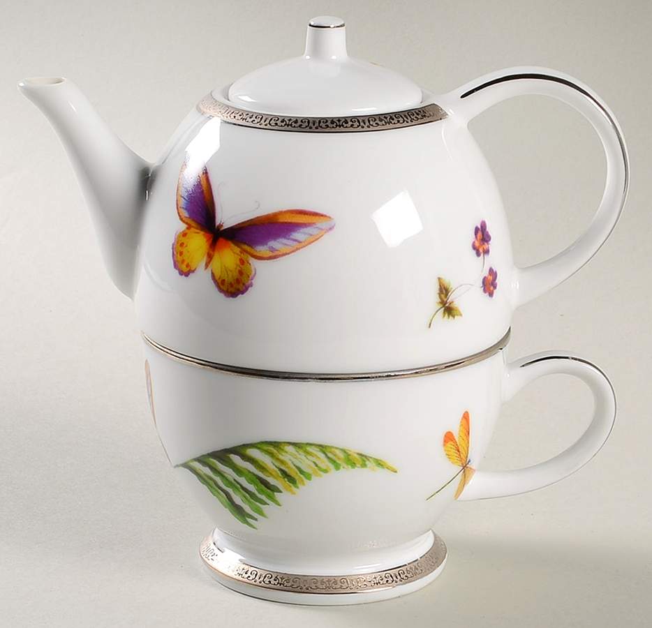 Grand Buffet Platinum (Butterfly) Individual Teapot & Lid with Cup by Charter Club-1