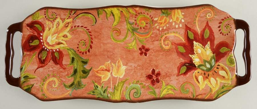 Spice Flowers 15" Rectangular Handled Tray by Certified International-1