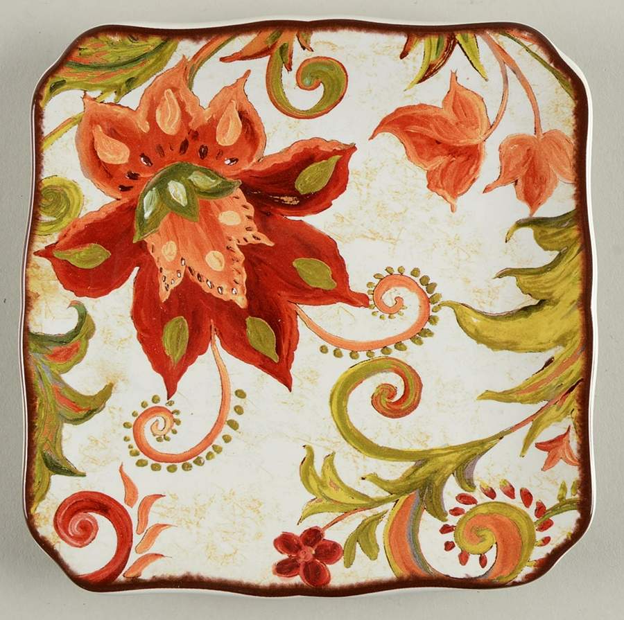 Spice Flowers Square Canape Plate by Certified International-1