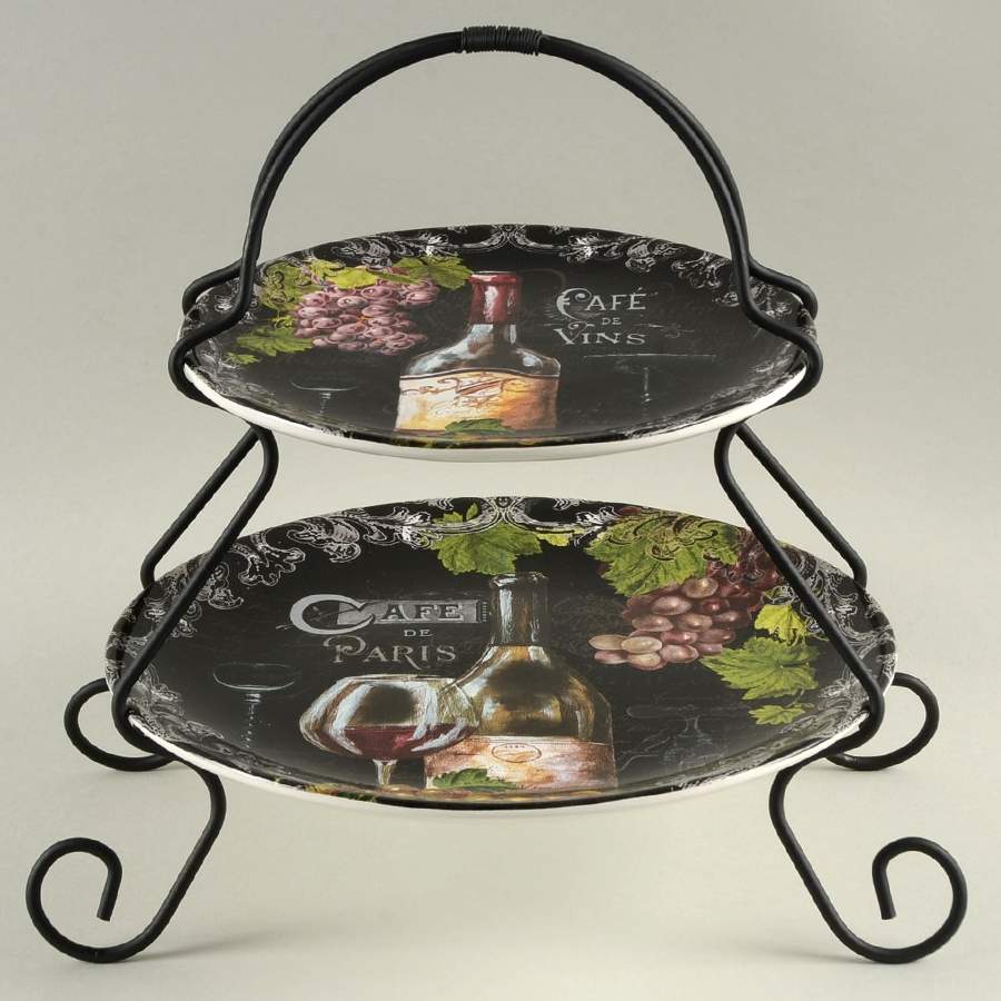 Grand Vin 2 Tier Server Plates & Metal Stand by Certified International-1