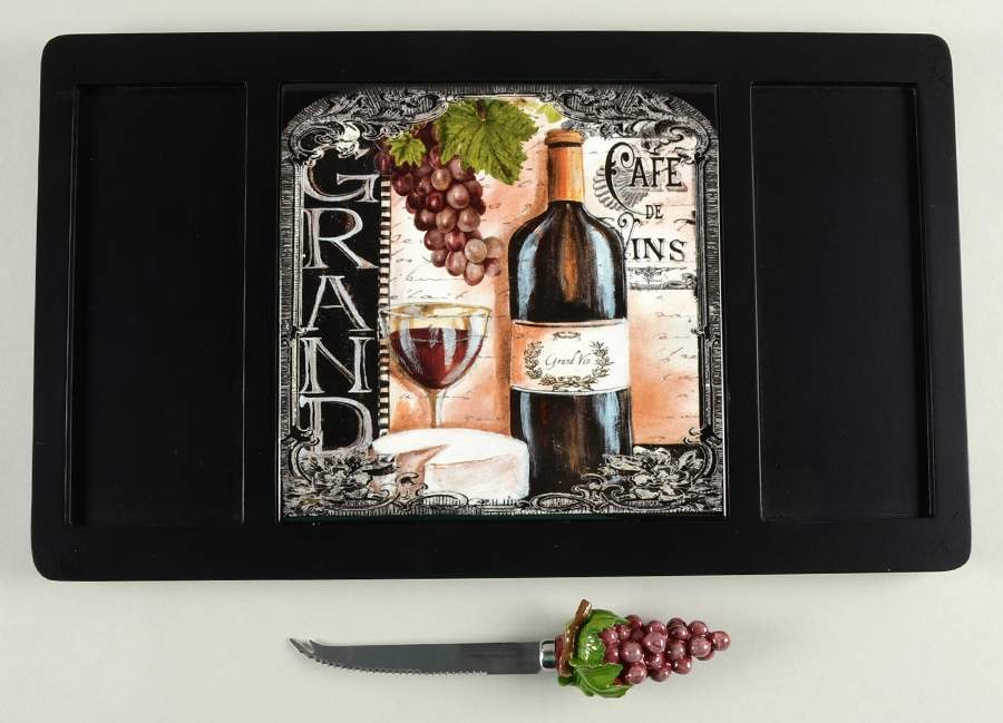 Grand Vin Wood Cheese Board with Ceramic Tile &Ceramic Knife by Certified International-1