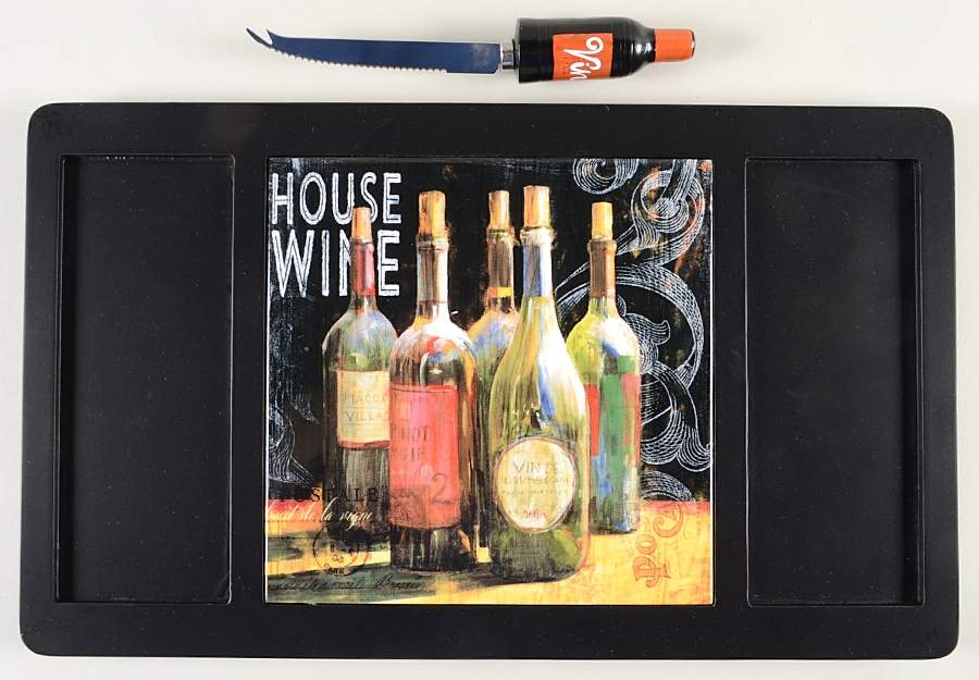 House Wine Wood Cheese Board with Ceramic Tile &Ceramic Knife by Certified International-1