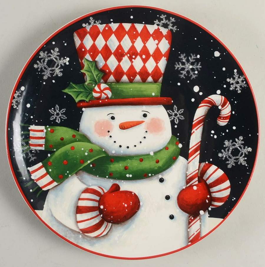 Candy Cane Snowman Salad/Dessert Plate by Certified International-1