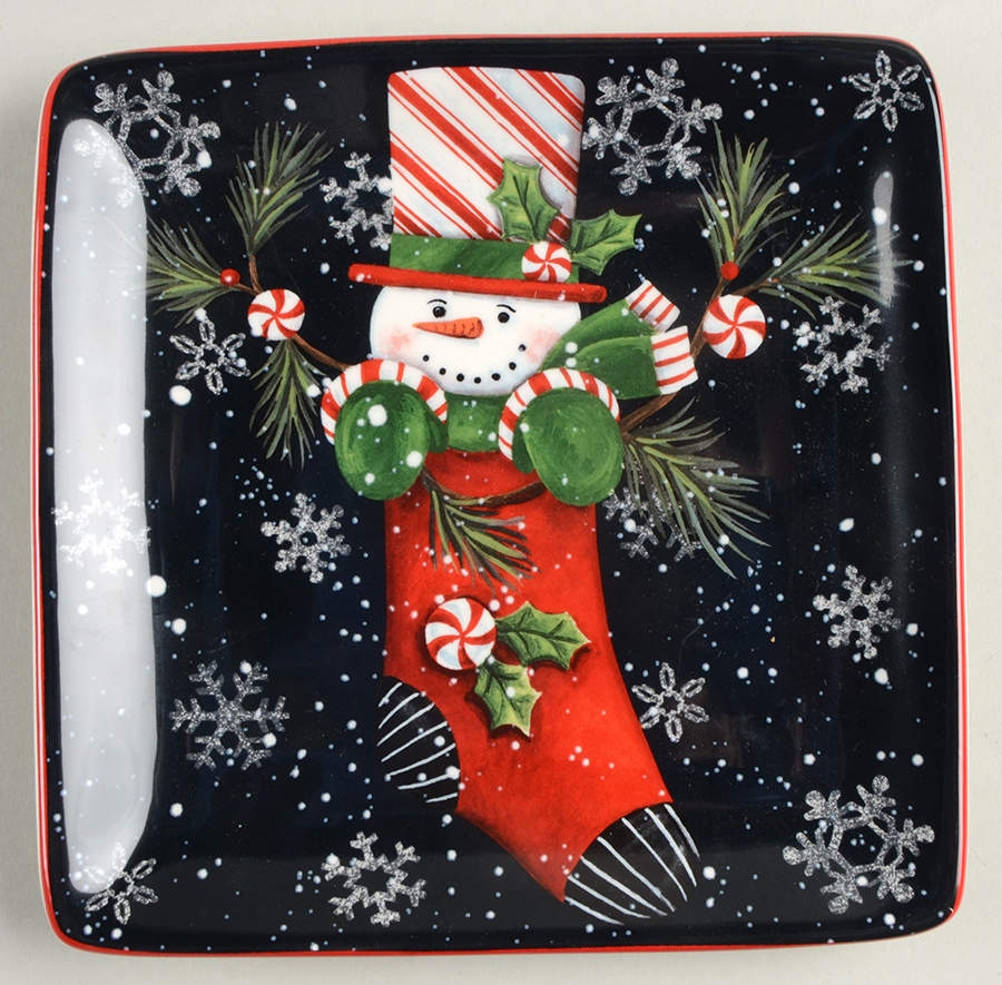 Candy Cane Snowman Square Canape Plate by Certified International-1