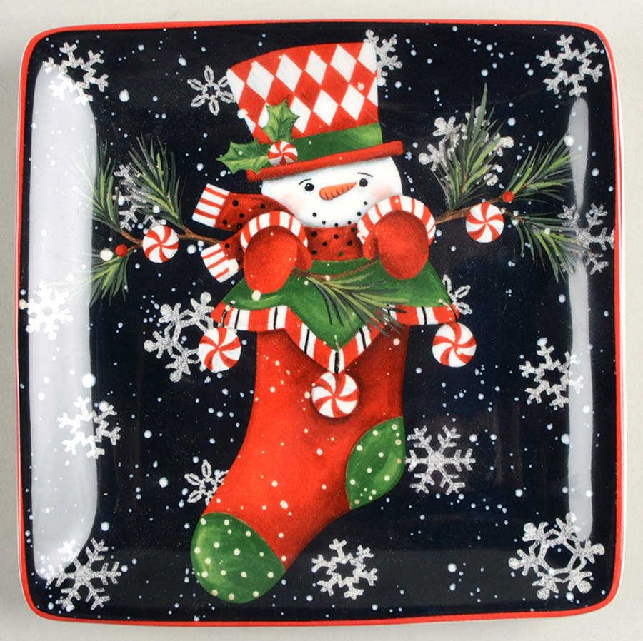 Candy Cane Snowman Square Canape Plate by Certified International-1