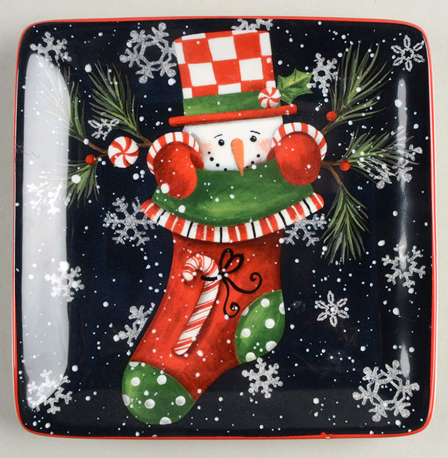 Candy Cane Snowman Square Canape Plate by Certified International-1