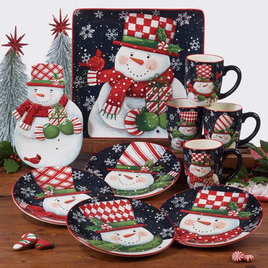 Candy Cane Snowman 12" Square Serving Platter by Certified International-1