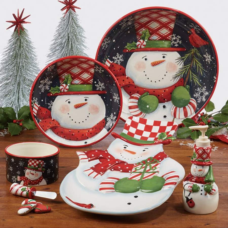 Candy Cane Snowman 16" Figural Platter by Certified International-1
