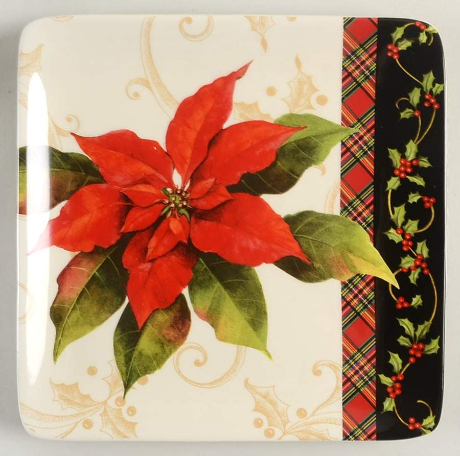 Poinsettia Square Salad/Dessert Plate by Certified International-1