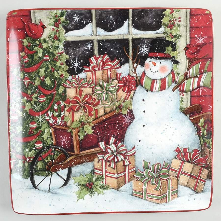 Snowman's Sleigh 12" Square Serving Platter by Certified International-1