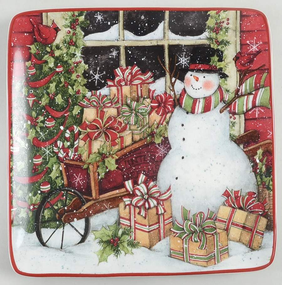 Snowman's Sleigh Square Salad/Dessert Plate by Certified International-1