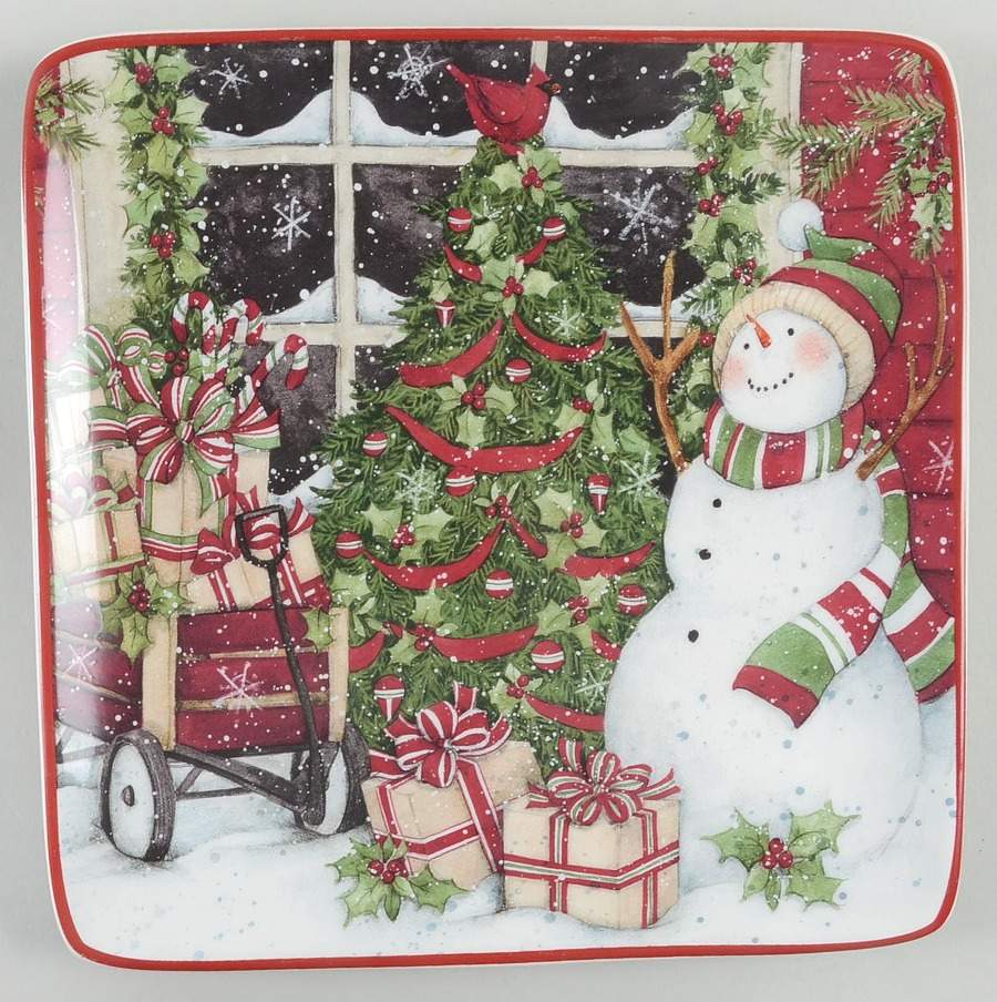Snowman's Sleigh Square Salad/Dessert Plate by Certified International-1