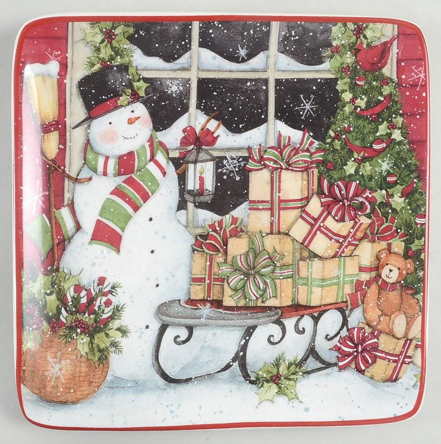 Snowman's Sleigh Square Salad/Dessert Plate by Certified International-1