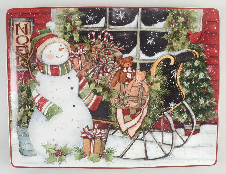 Snowman's Sleigh 16" Rectangular Serving Platter by Certified International-1