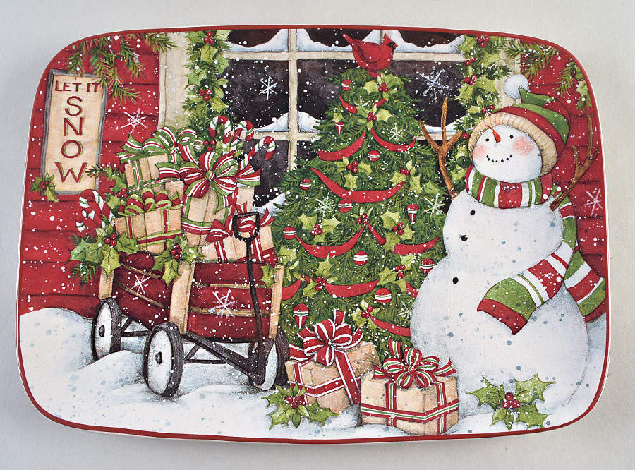 Snowman's Sleigh 14" Rectangular Serving Platter by Certified International-1