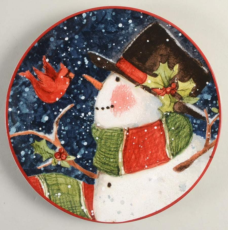 Snowy Night Snowman Salad/Dessert Plate by Certified International-1