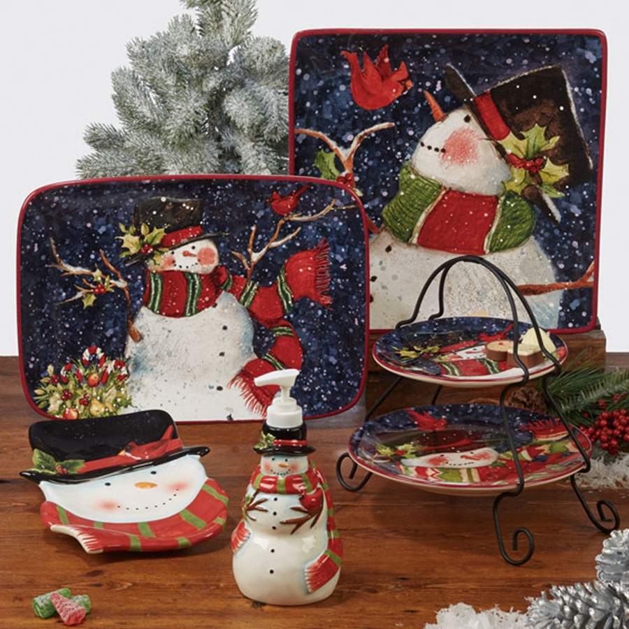 Snowy Night Snowman 12" Square Serving Platter by Certified International-1