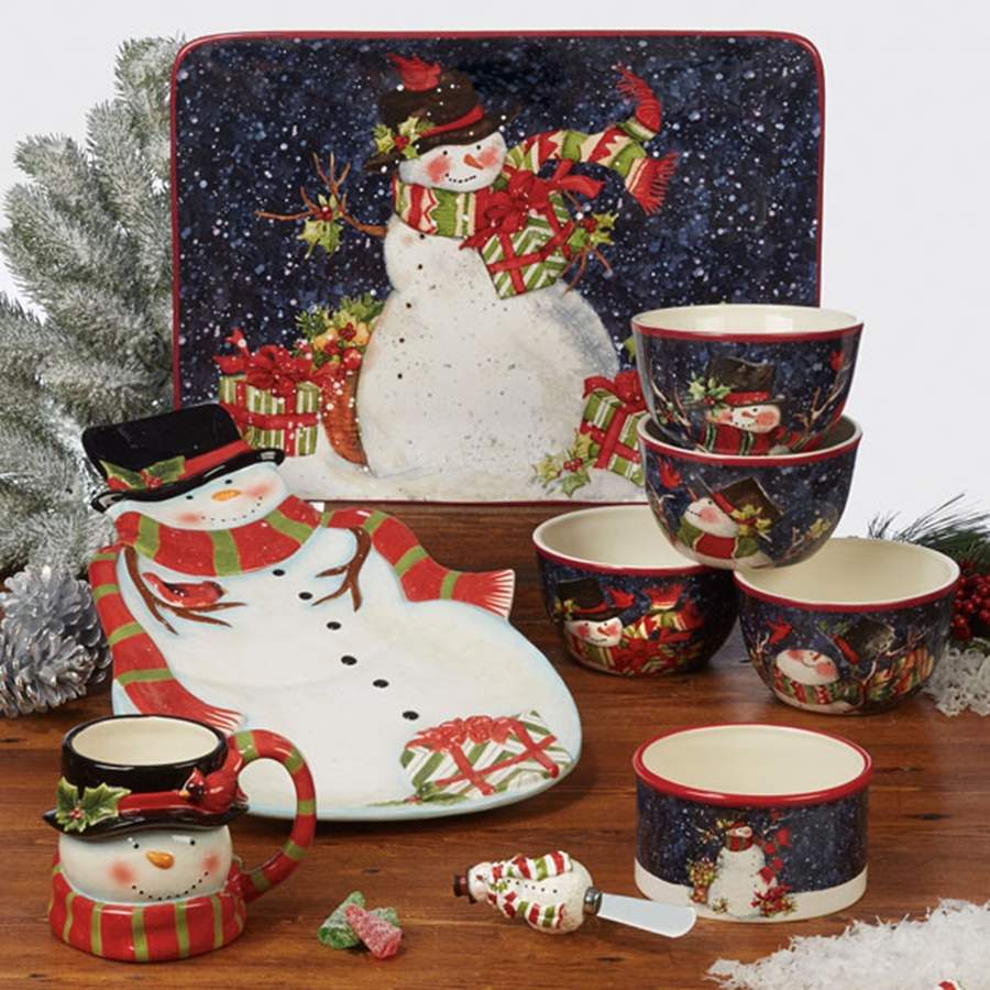 Snowy Night Snowman 17" Figural Platter by Certified International-1