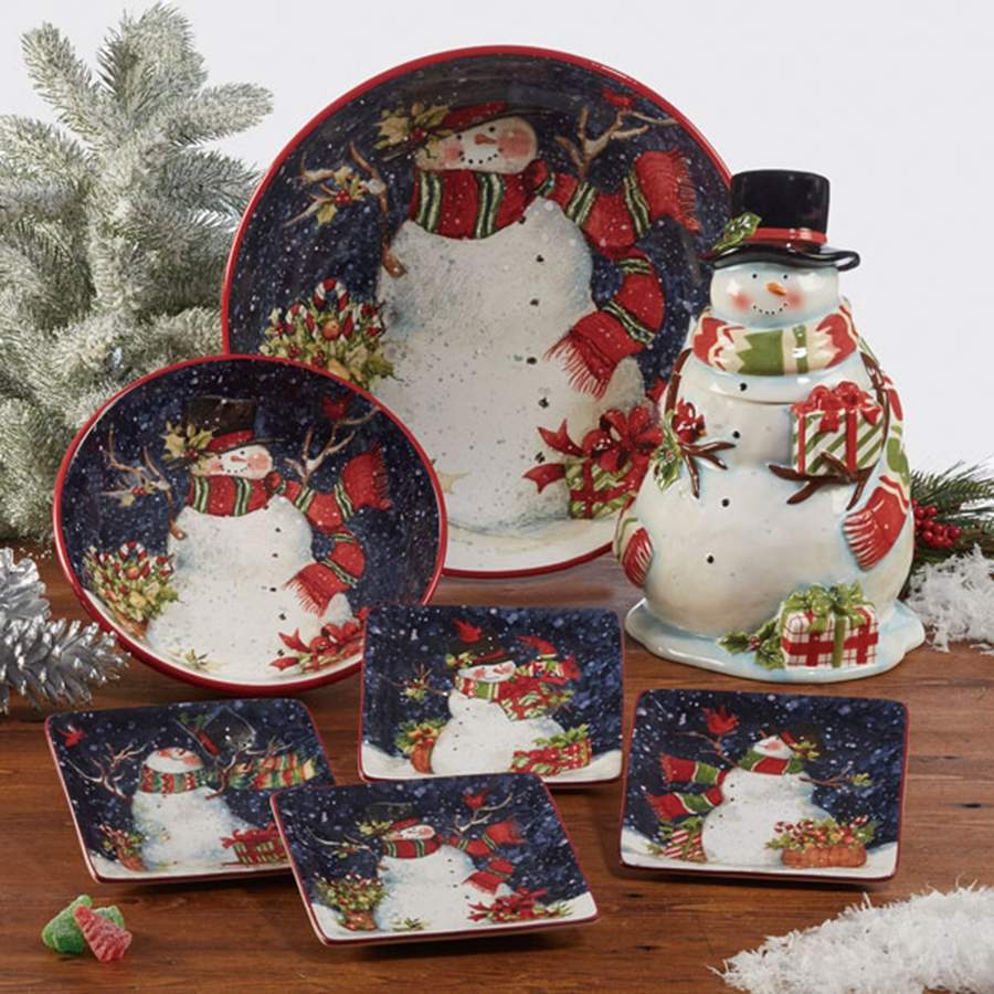 Snowy Night Snowman Square Canape Plate by Certified International-1