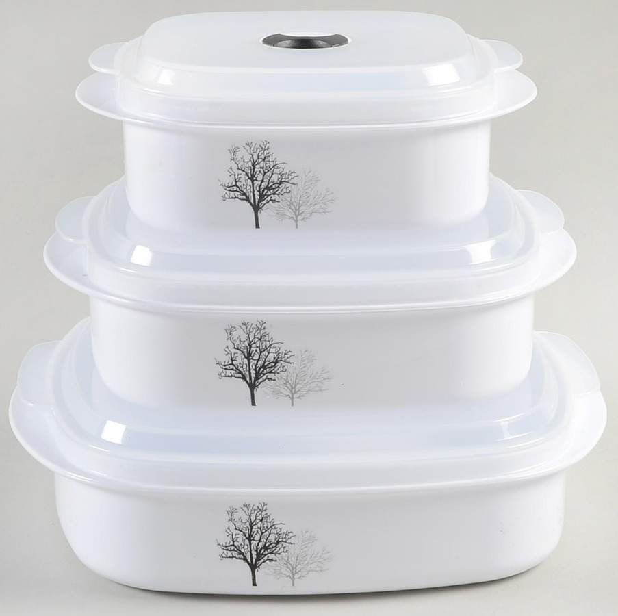 Timber Shadows (Corelle) (Set of 3)Square Plastic Microwave Bowl w/Vent Lid by Corning Corelle-1