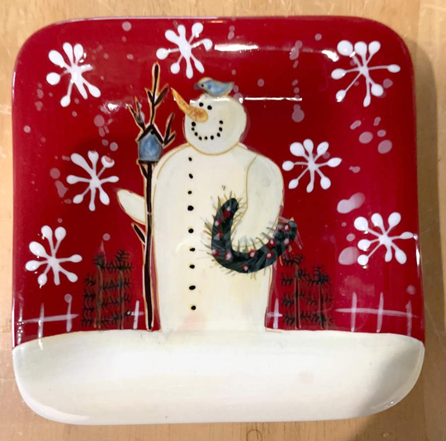 Twilight Snowman Red (White Flake) Individual Dip Dish by Certified International-1