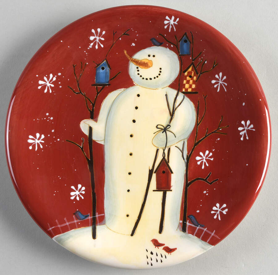 Twilight Snowman Red (White Flake) Salad Plate by Certified International-1
