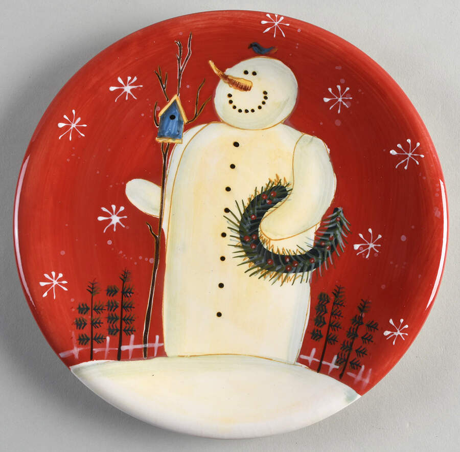 Twilight Snowman Red (White Flake) Salad Plate by Certified International-1