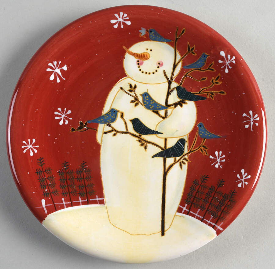 Twilight Snowman Red (White Flake) Salad Plate by Certified International-1
