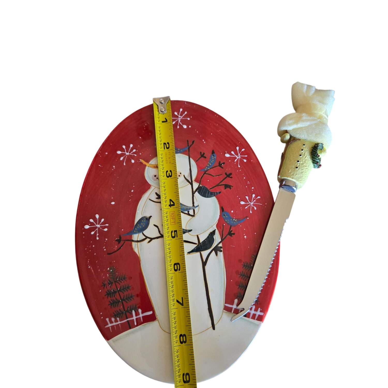 Twilight Snowman Red (White Flake) Cheese Tray & Knife Set by Certified International-1