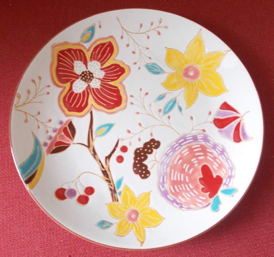 Red Floral Salad/Dessert Plate by Coastline Imports-1