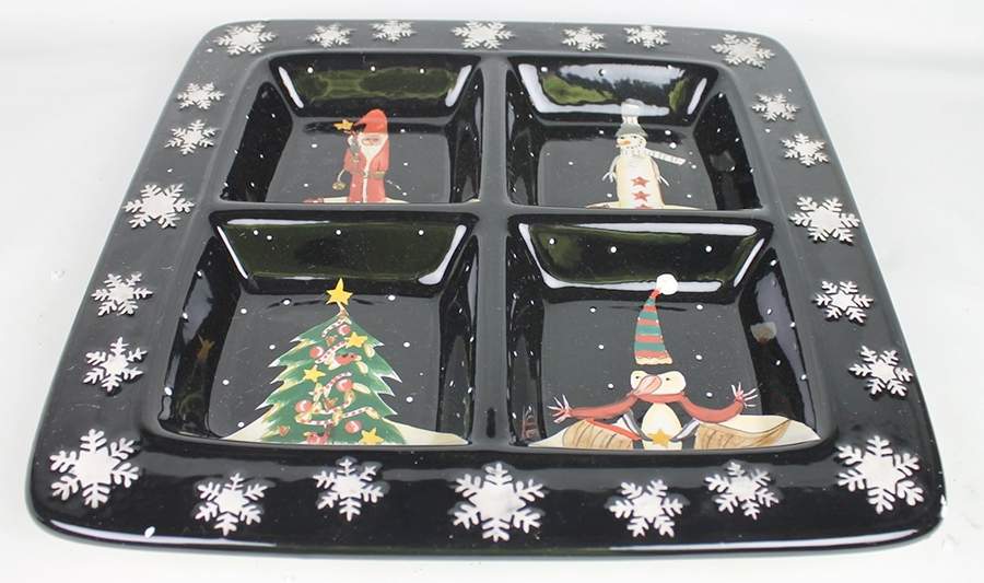 Midnight Christmas Divided 4-Part Square Platter by Certified International-1