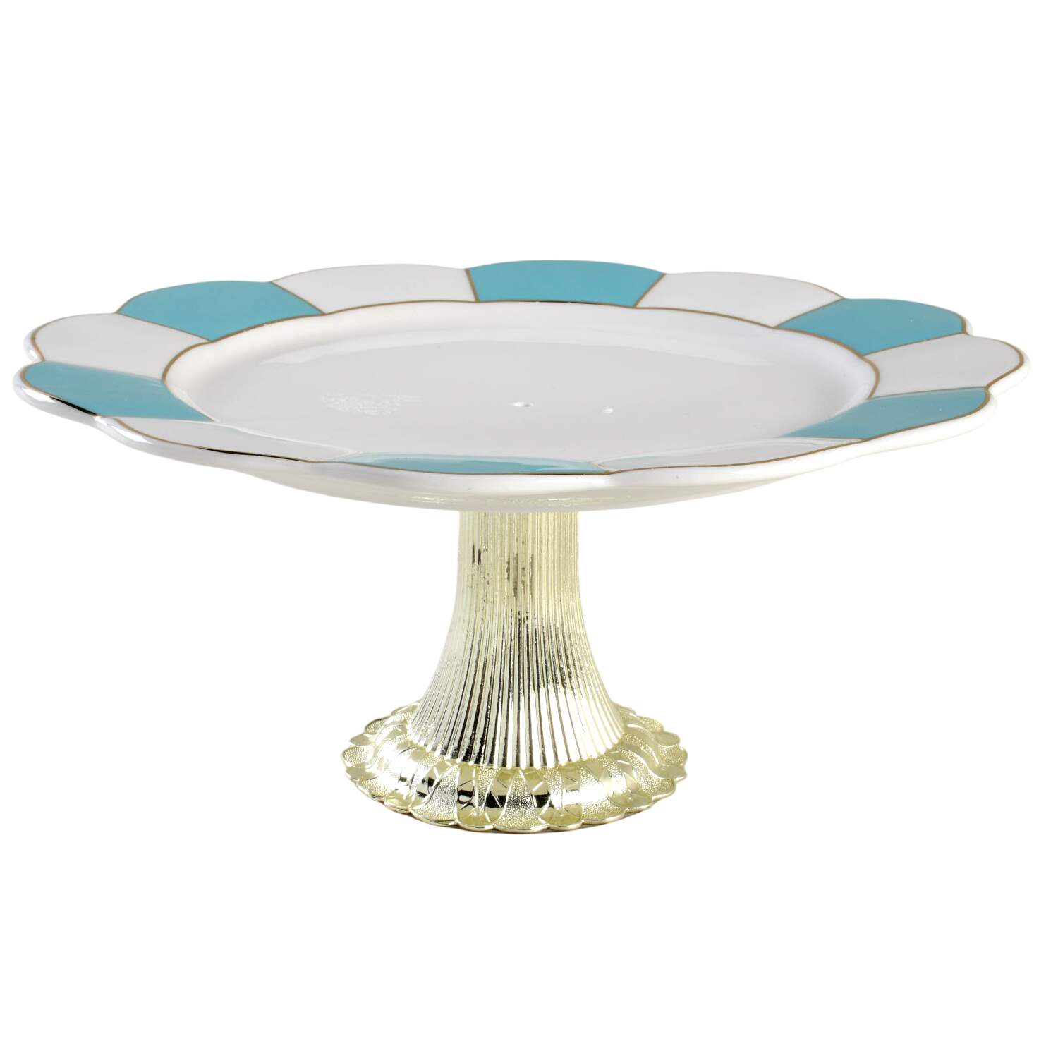 C6Y3 Turquoise Cake Stand with 4"-5" Metal Pedestal  Hc by Cynthia Rowley-1