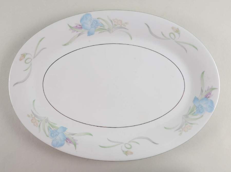 Lily (Platinum Verge) 14" Oval Serving Platter by China Pearl-1