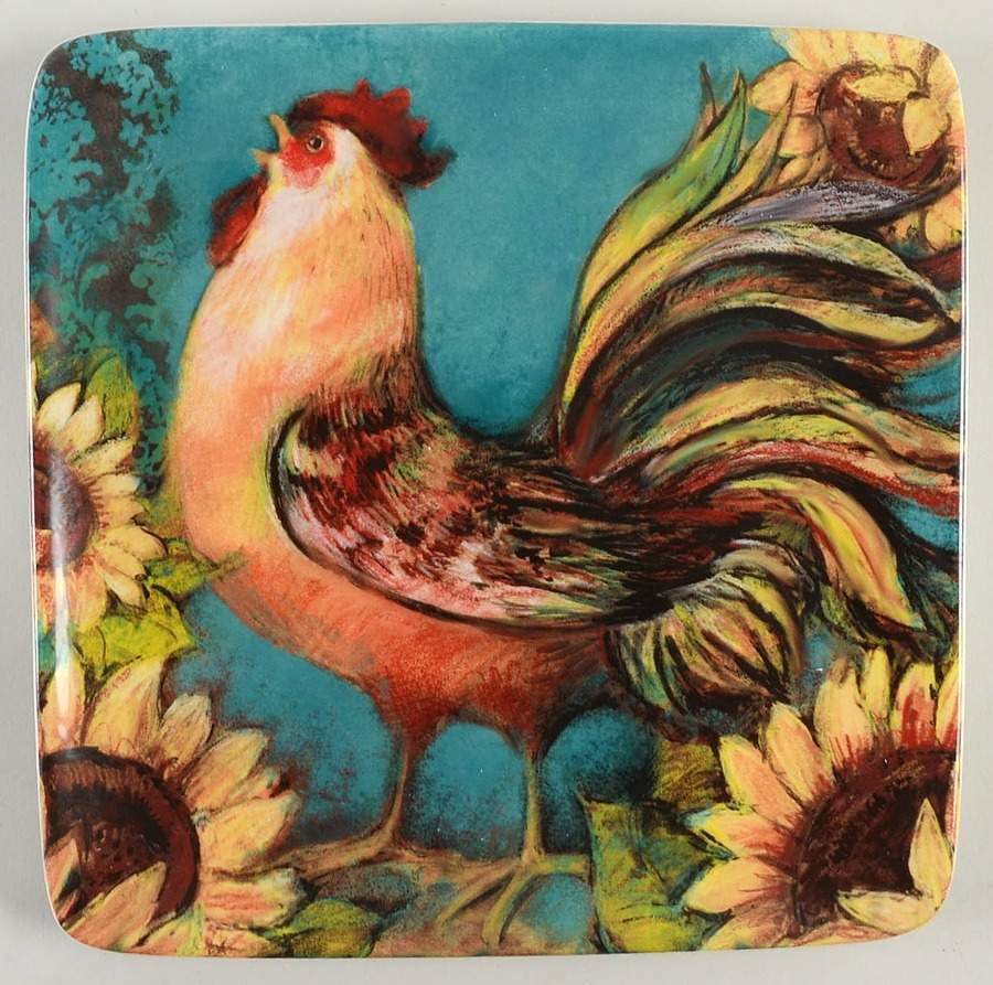 Sunflower Rooster Square Salad/Dessert Plate by Certified International-1